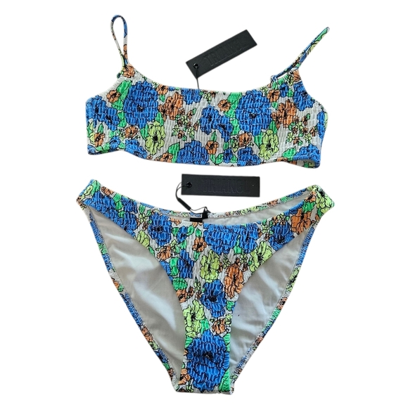 Women's NWT Triangl Inesa Azure Floral Bikini 2 Piece Set M White Blue Orange - Picture 1 of 13